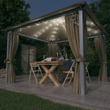 Vidaxl -Laube mit Vorhang und LED Light Garland 3x3 M Aluminium Taupe