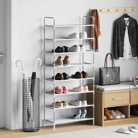 Vidaxl -Schuhregal mit 8 Regalen aus Metall- und Nicht -verwobenem Stoff Silber Farbe