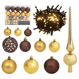 VIDAXL 61-TEIL-Weihnachtsball-Set mit Spitzen- und 150 LEDs Gold und Bronze