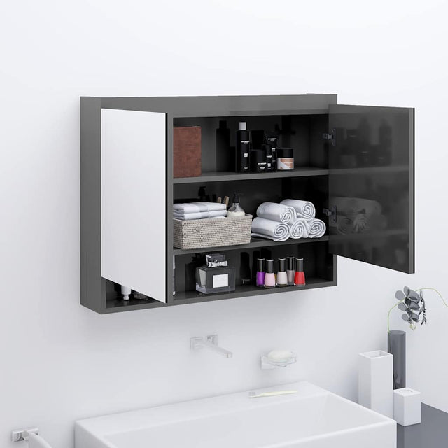 Vidaxl badkamerkast met spiegel 80x15x60 cm mdf glanzend grijs