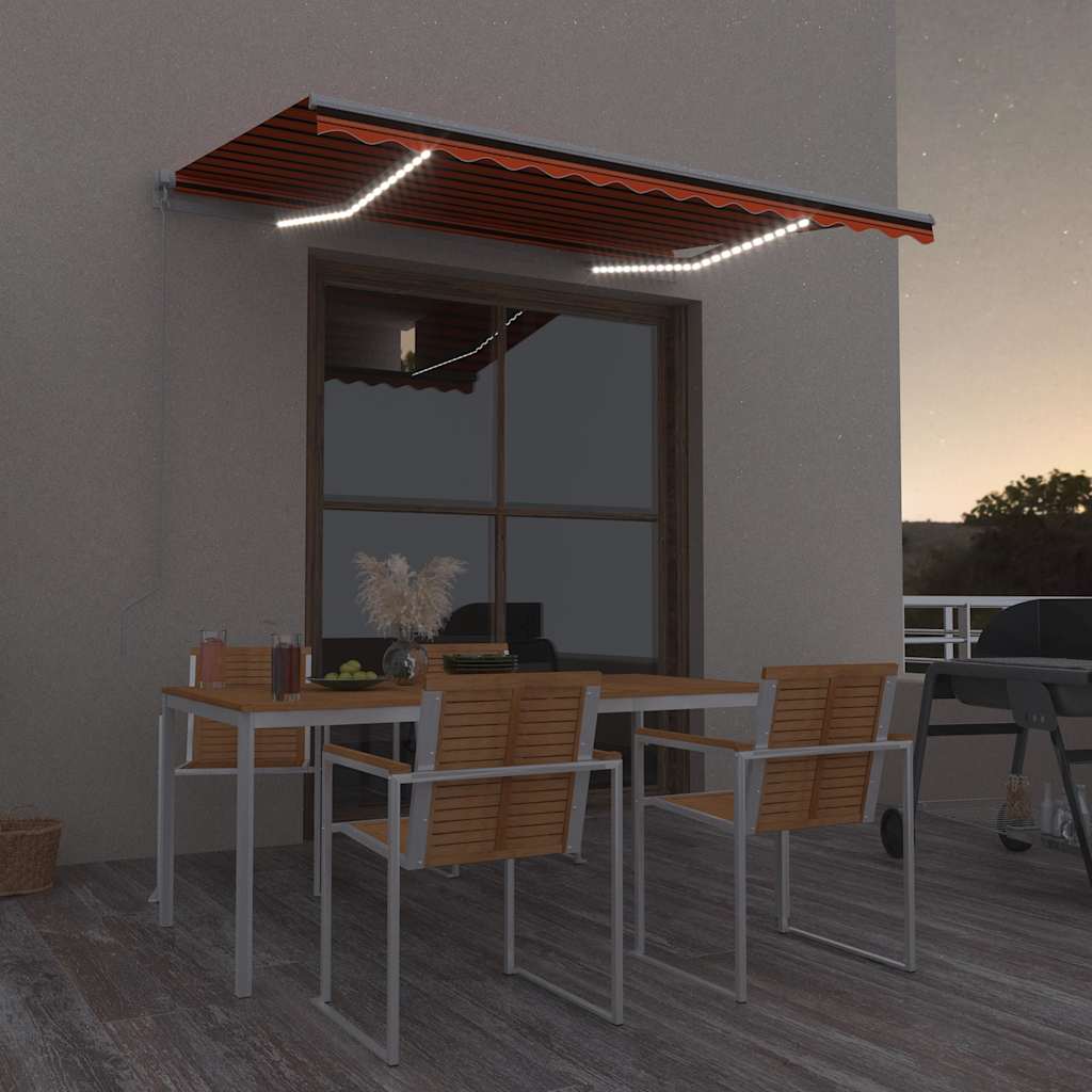 Vidaxx Markise manuell ausziehbar mit LED 300x250 cm Orange und Braun