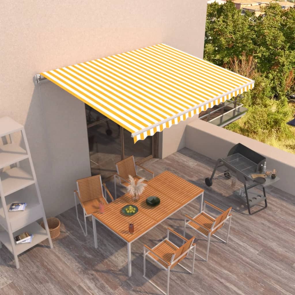 Vidaxl Luifel erstreckt sich manuell 450 x 300 cm gelb und weiß
