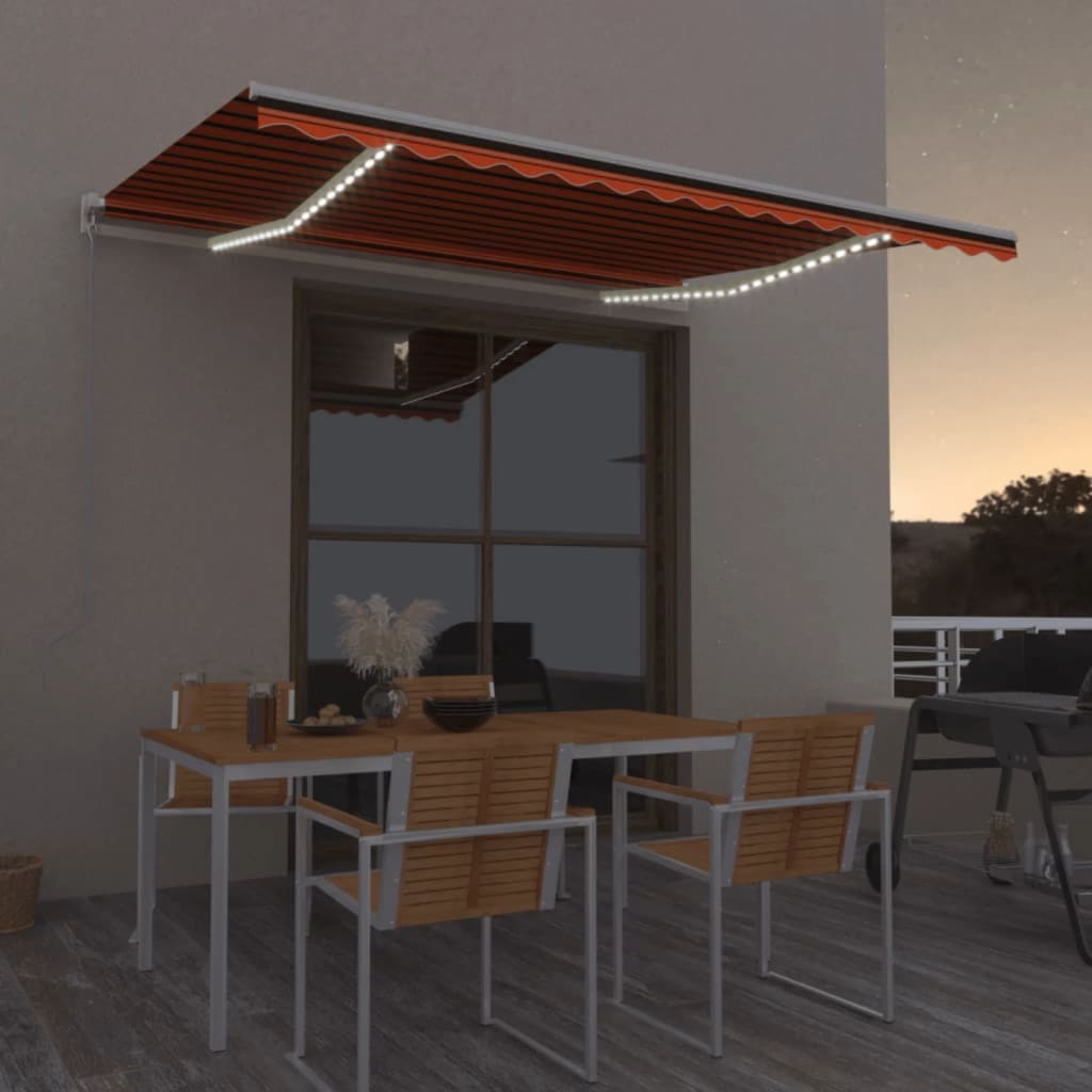 Vidaxl Luifel manuell ausziehbar mit LED 450x300 cm Orange und Braun
