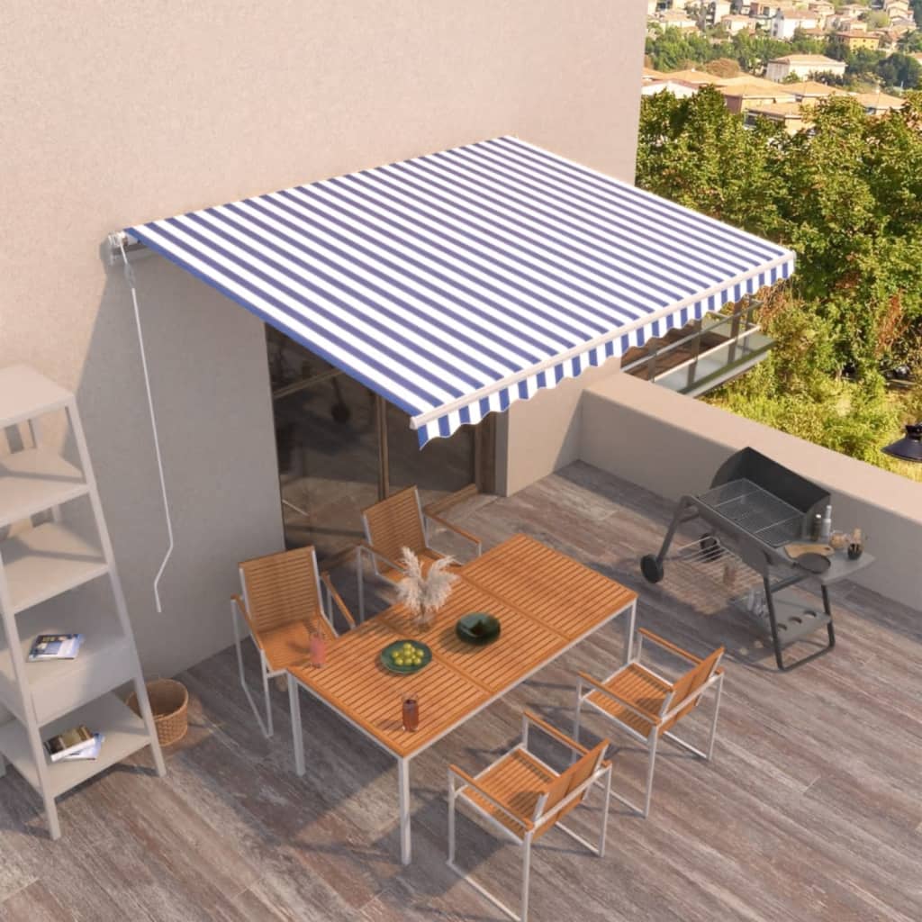 Vidaxl Luifel erstreckt sich automatisch 400x350 cm blau und weiß