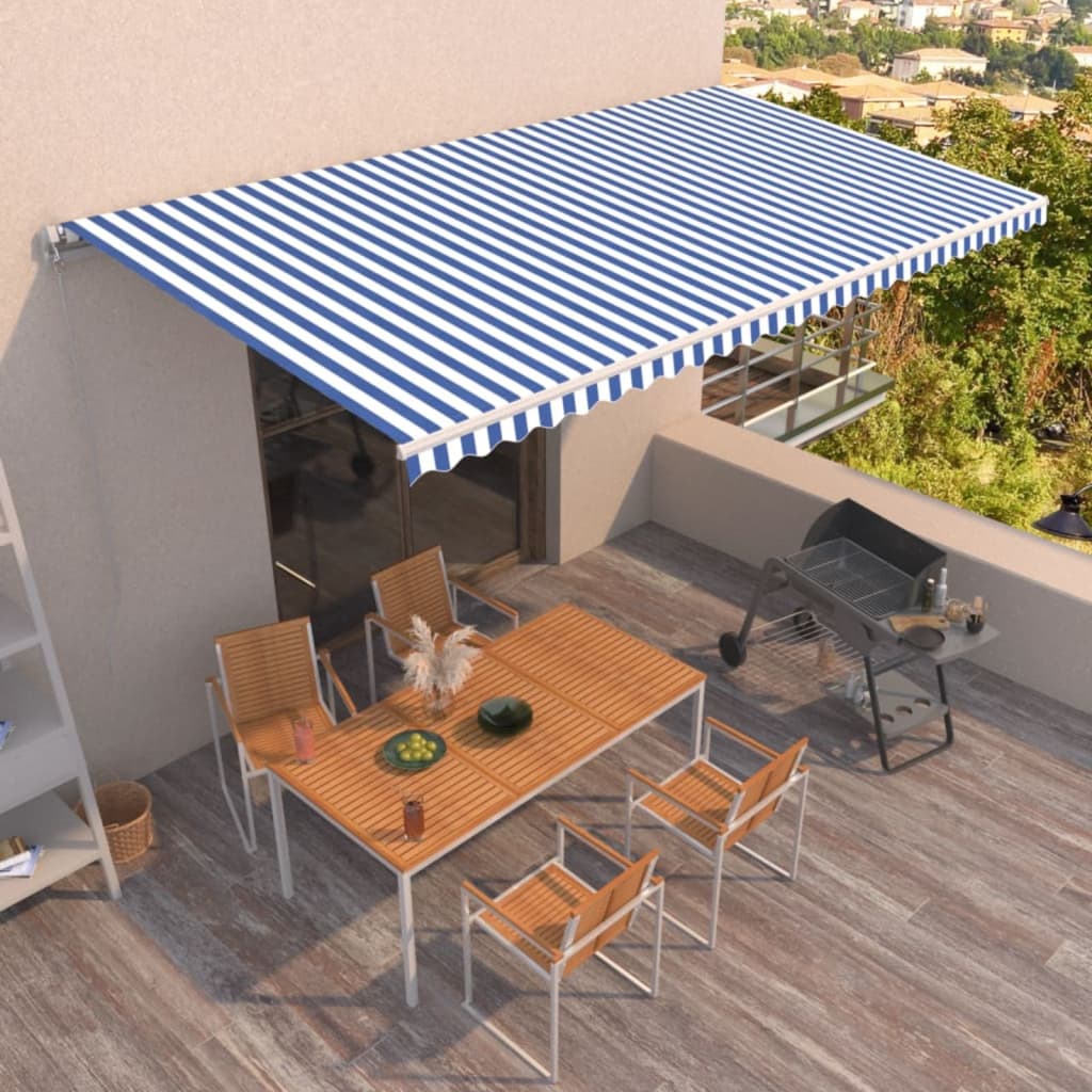 Vidaxl Luifel erstreckt sich manuell 600x350 cm blau und weiß