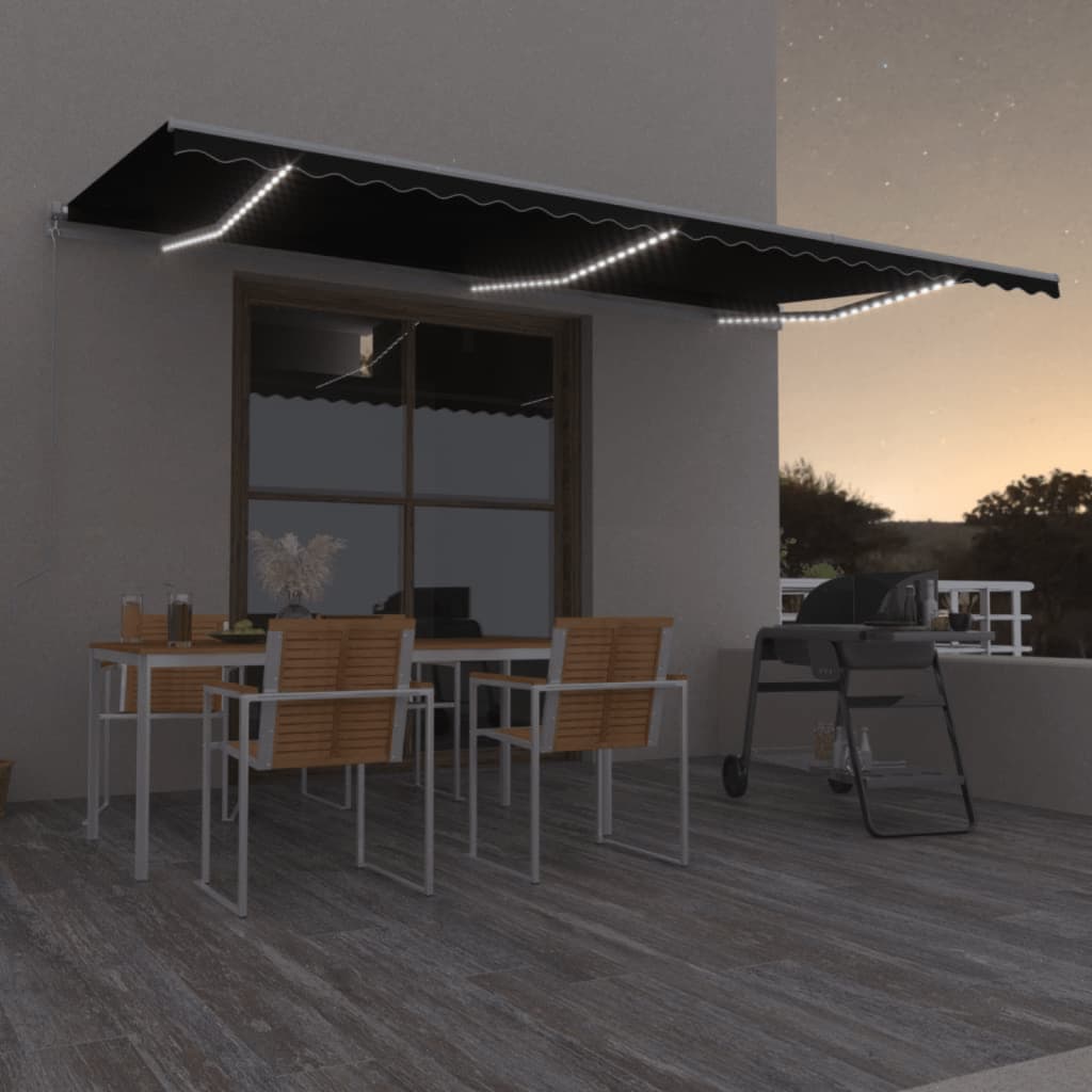 Vidaxl Luifel manuell ausziehbar mit LED 600x350 cm Anthrazitfarbe