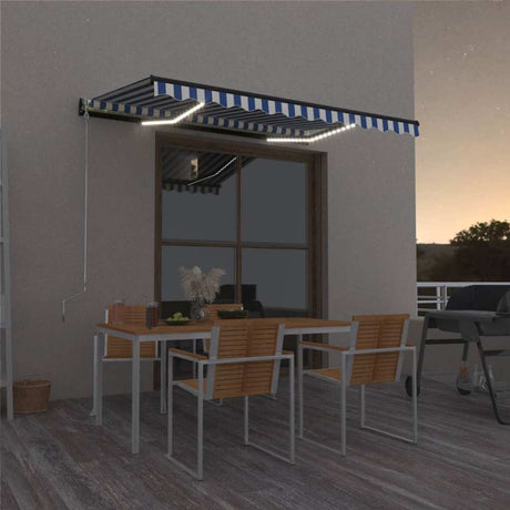 Vidaxx Markise manuell ausziehbar mit LED 400x300 cm blau und weiß