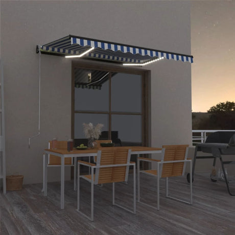Vidaxl luifel manuell ausziehbar mit LED 400x300 cm blau und weiß