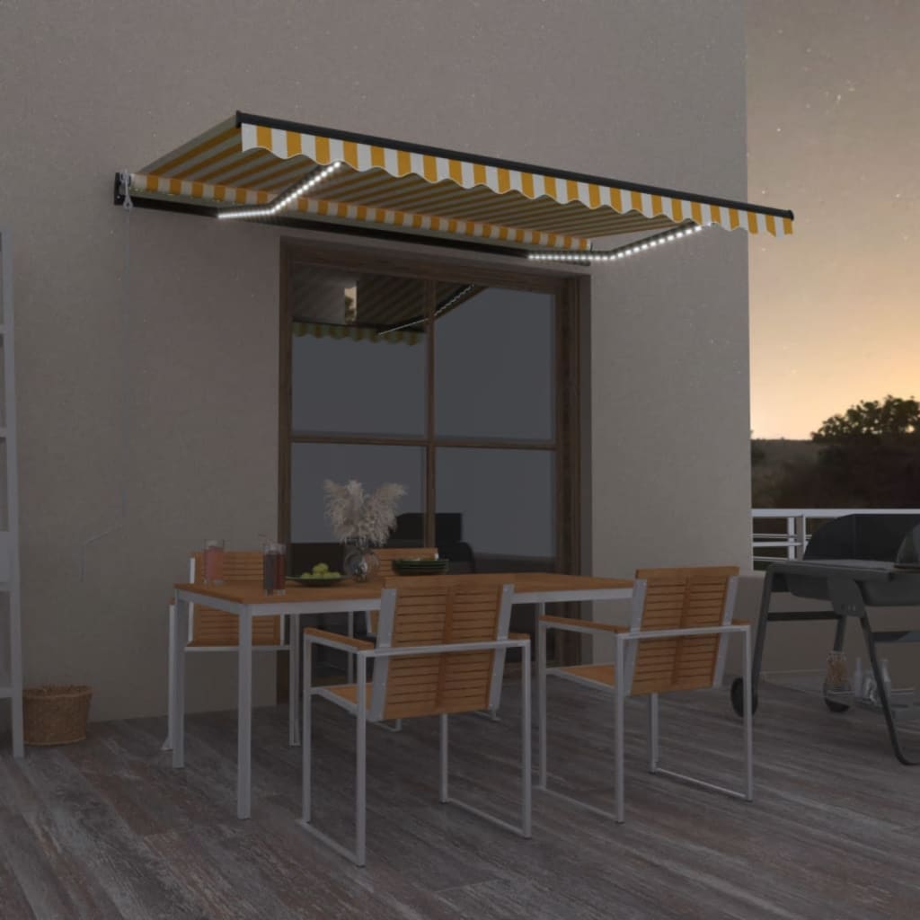 Vidaxl Luifel Automatik mit LED- und Windsensor 450 x 300 cm gelb und weiß