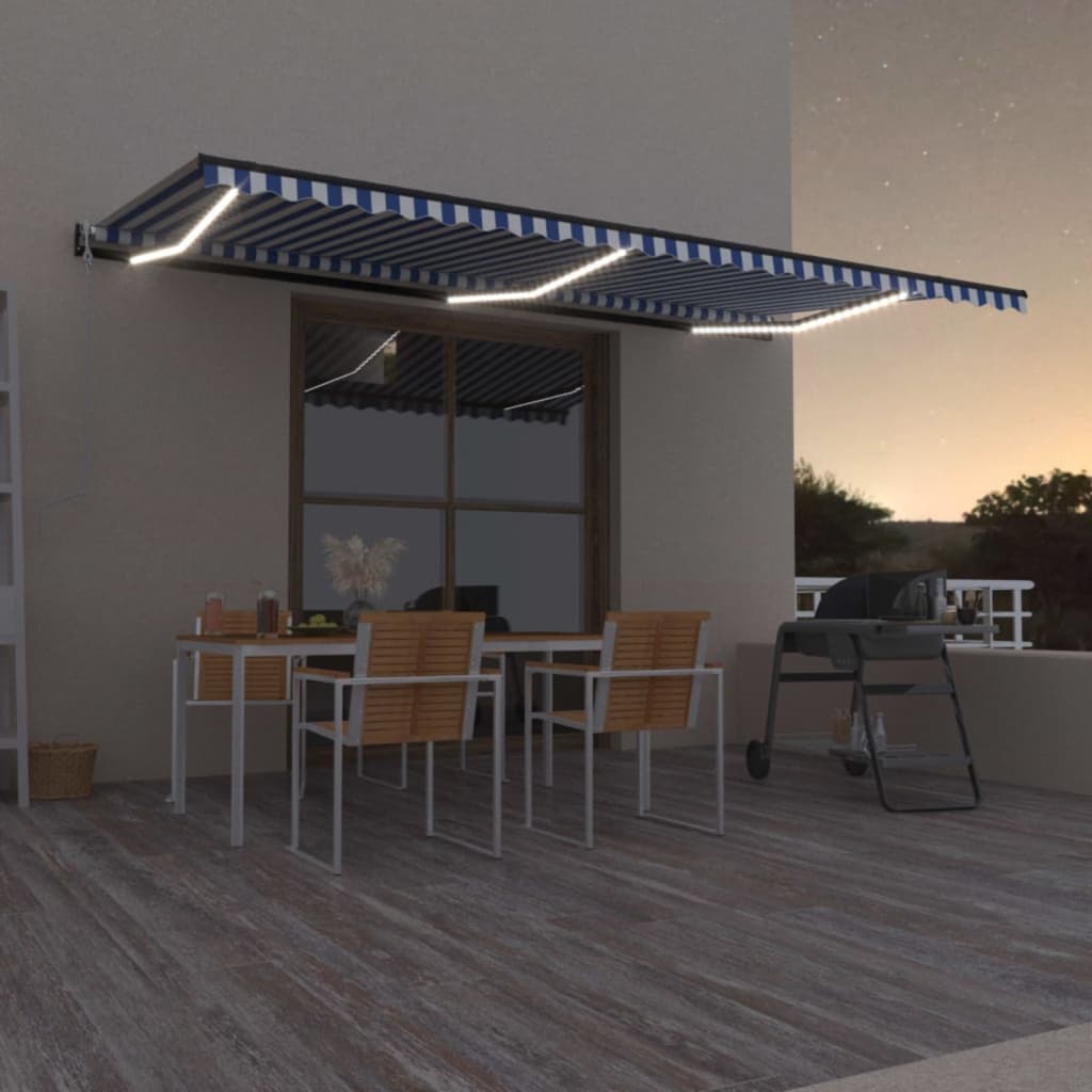 Vidaxl Luifel Automatik mit LED- und Windsensor 600x300 cm blau weiß