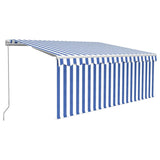 Vidaxl luifel manuell ausziehbare Roller Blind LED 3x2,5 m blau weiß