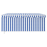 Vidaxl luifel manuell ausziehbare Roller Blind LED 3x2,5 m blau weiß