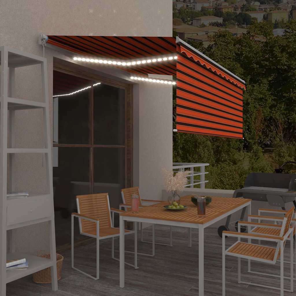Vidaxl luifel handmatig uittrekbaar gordijn led 3x2,5 m oranje bruin