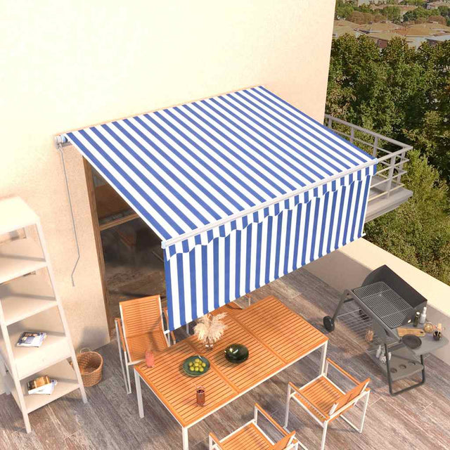 Vidaxx Markise manuell ausziehbar mit Rollo 3,5x2,5 m blau weiß