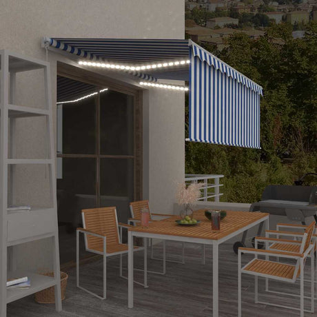 Vidaxx Markise manuell ausziehbares Rollo LED 3,5x2,5 m Blau Weiß