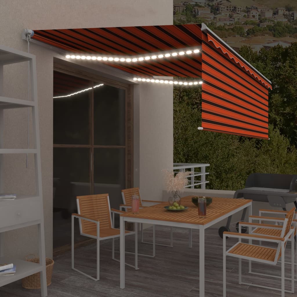 vidaXL Markise manuell ausziehbares Rollo LED 4x3 m Orange Braun