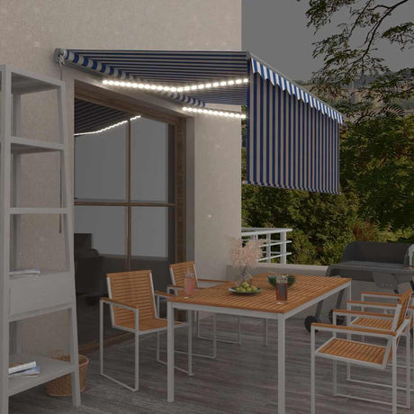 Vidaxx Markise manuell ausziehbares Rollo LED 3,5x2,5 m Blau Weiß