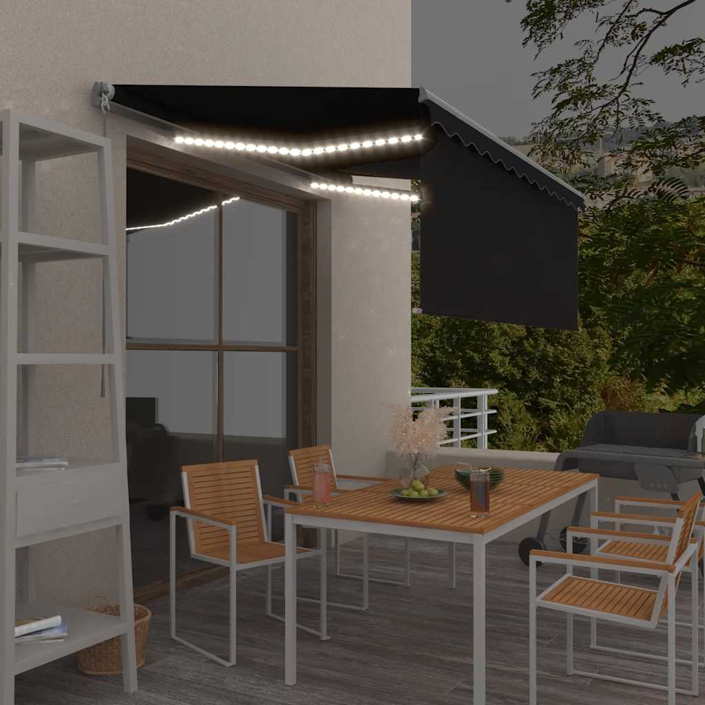 Vidaxx Markise manuell ausziehbares Rollo LED 3,5x2,5 m Anthrazit