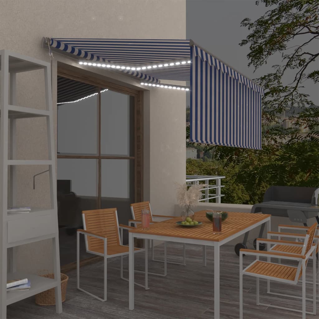 Vidaxl Laifel mit Rollenblind-, LED- und Windsensor 3,5x2,5 m blau und weiß