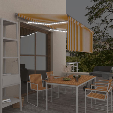 Vidaxl Luifel Automatische Rollerblind -LED -Windsensor 3.5x2,5 m gelb Weiß