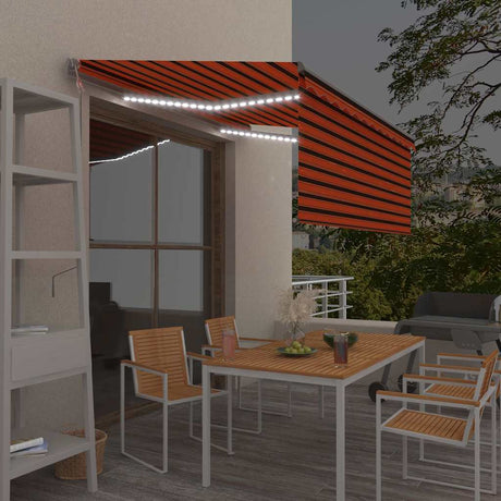 Vidaxl luifel met rolgordijn, led en windsensor 3,5x2,5 m oranje bruin