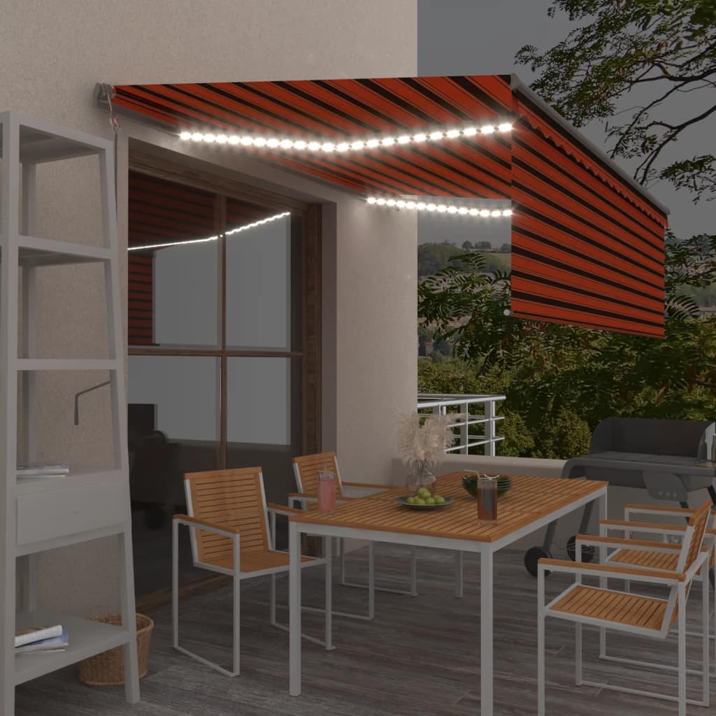 VidaXL Markise mit Rollo, LED und Windsensor 4x3 m Orange und Braun