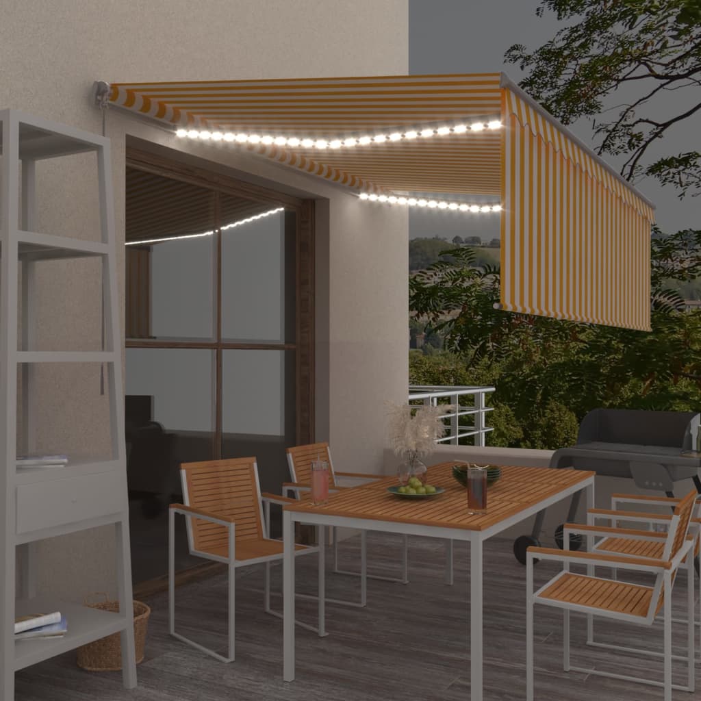 Vidaxl luifel manuell ausziehbar Roller Blind und LED 4,5 x 3 m gelb weiß