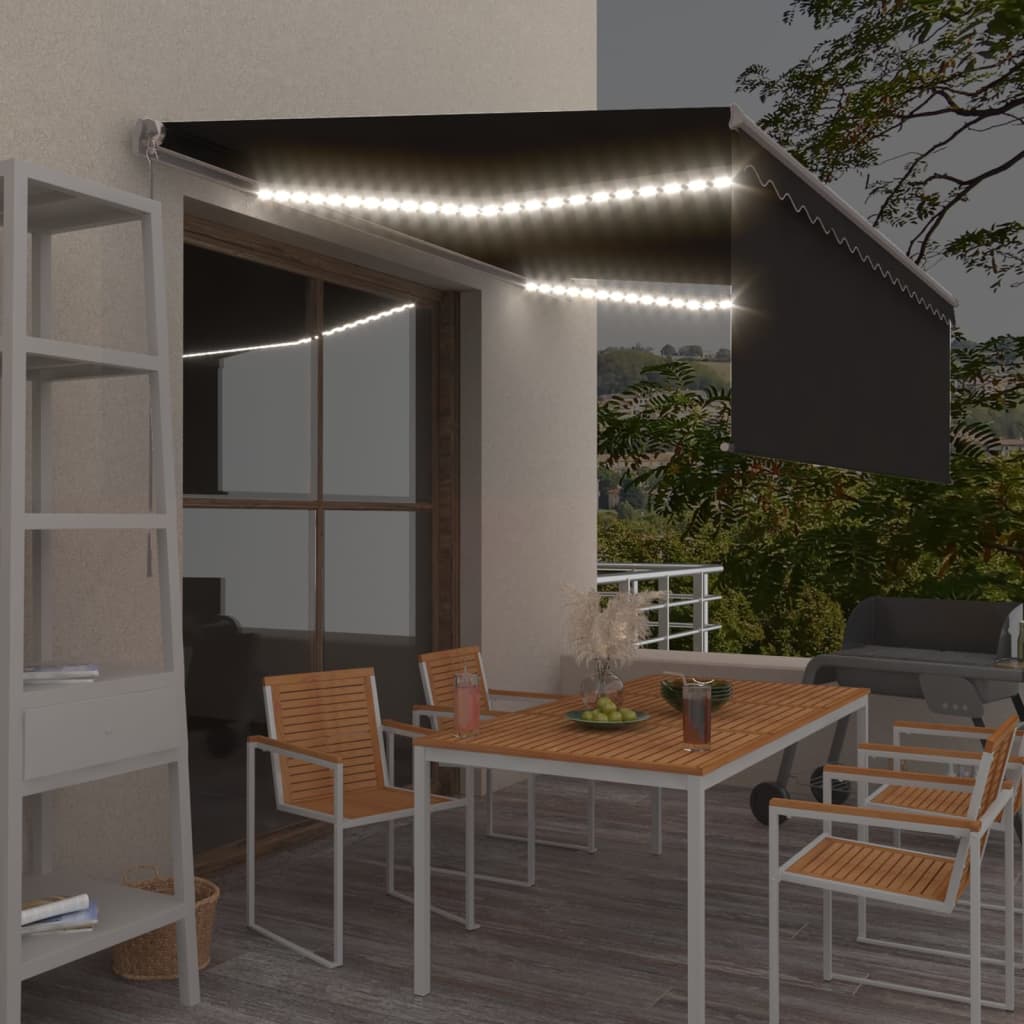 Vidaxl luifel manuell ausziehbarer Roller Blind LED 4,5 x 3 m Anthrazit