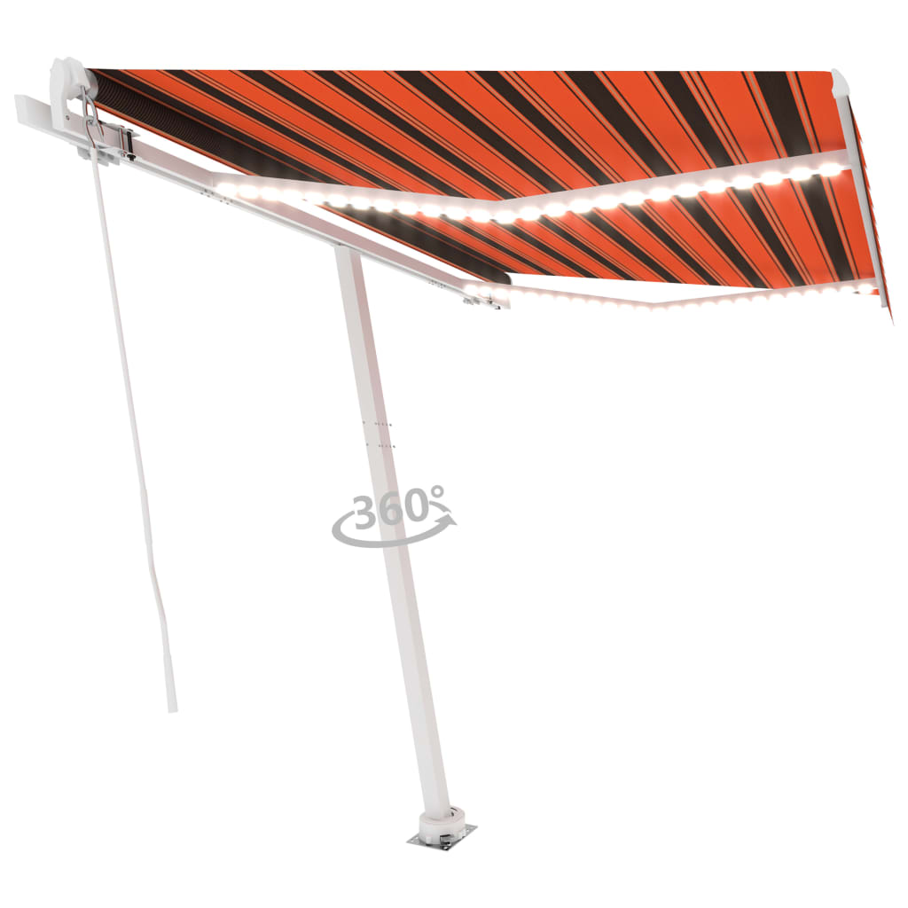 Vidaxl Luifel mit LED 350x250 cm Orange und Braun manuell ausziehbar