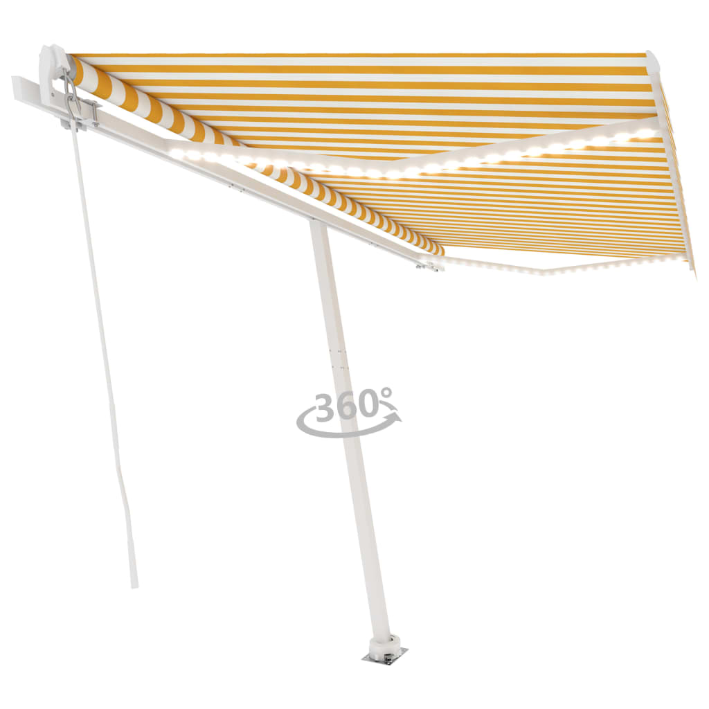 Vidaxl Luifel manuell ausziehbar mit LED 450x300 cm gelb und weiß