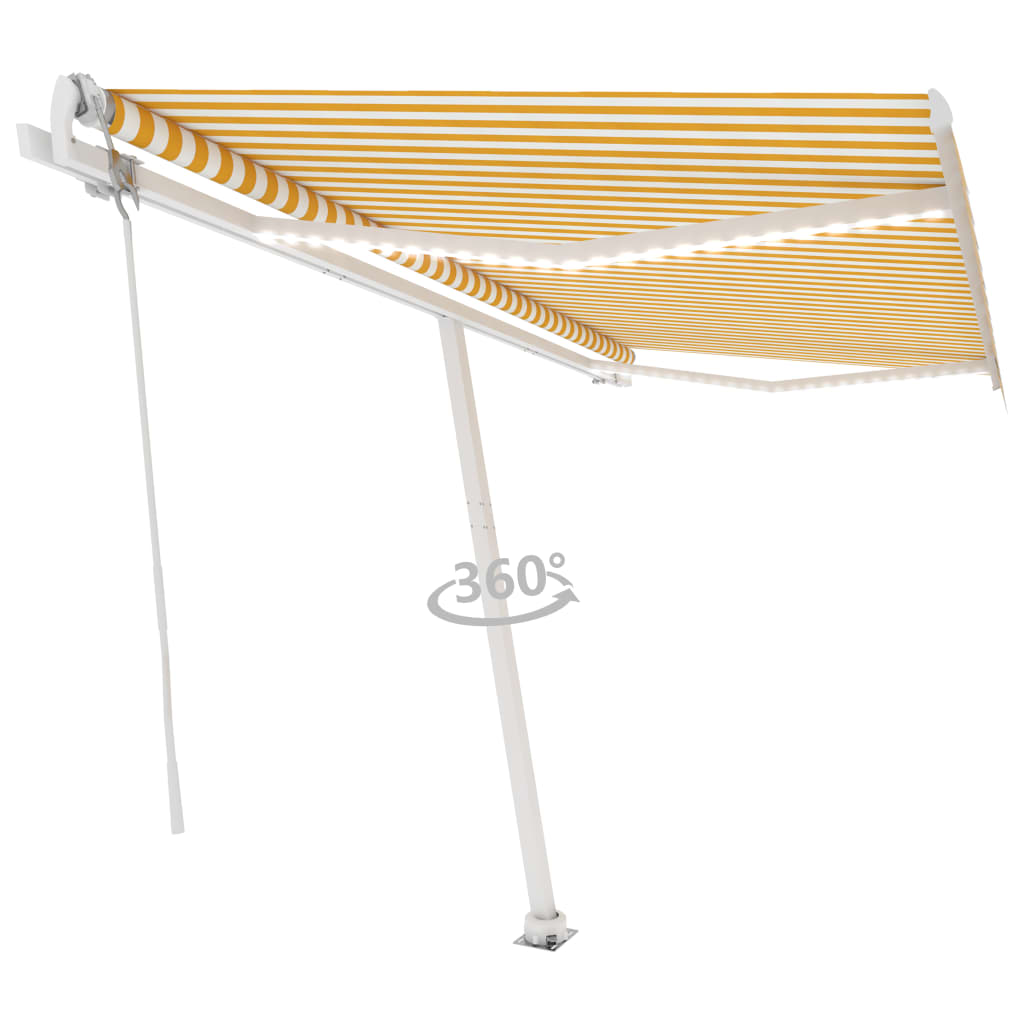 Vidaxl Luifel Automatik mit LED- und Windsensor 450 x 300 cm gelb und weiß