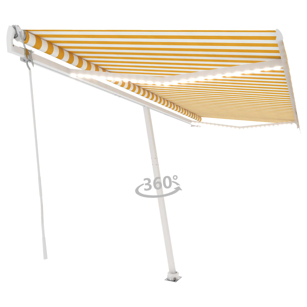 Vidaxl Luifel Automatik mit LED- und Windsensor 500x300 cm gelb und weiß