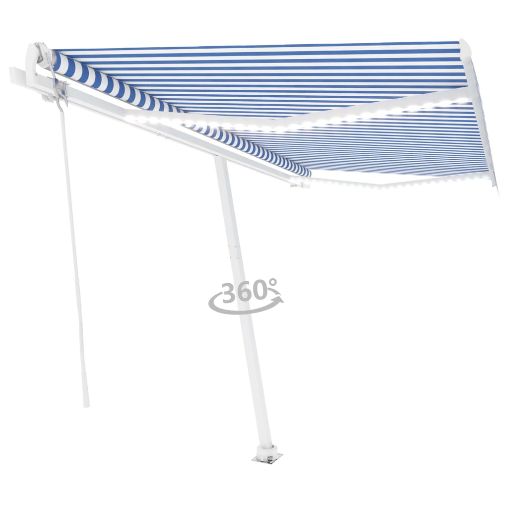 Vidaxl Luifel Automatik mit LED- und Windsensor 400x350 cm blau weiß