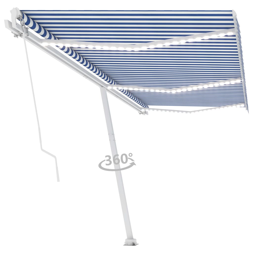 Vidaxl luifel manuell ausziehbar mit LED 600x350 cm blau und weiß