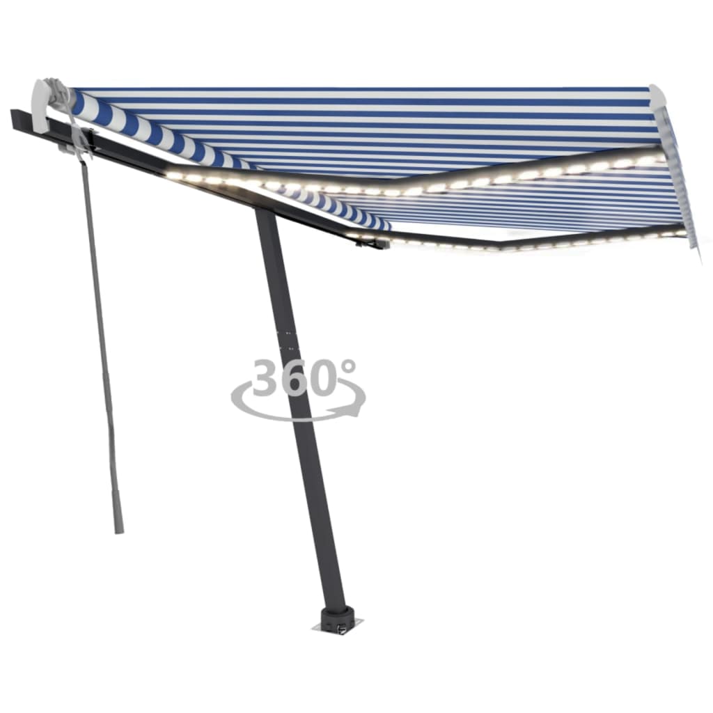 Vidaxl luifel manuell ausziehbar mit LED 300x250 cm blau und weiß
