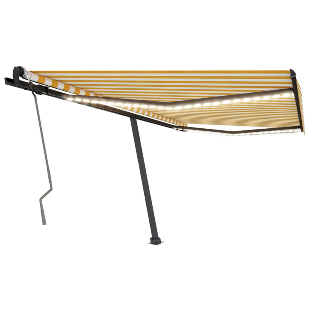 Vidaxl Luifel manuell ausziehbar mit LED 450x300 cm gelb und weiß