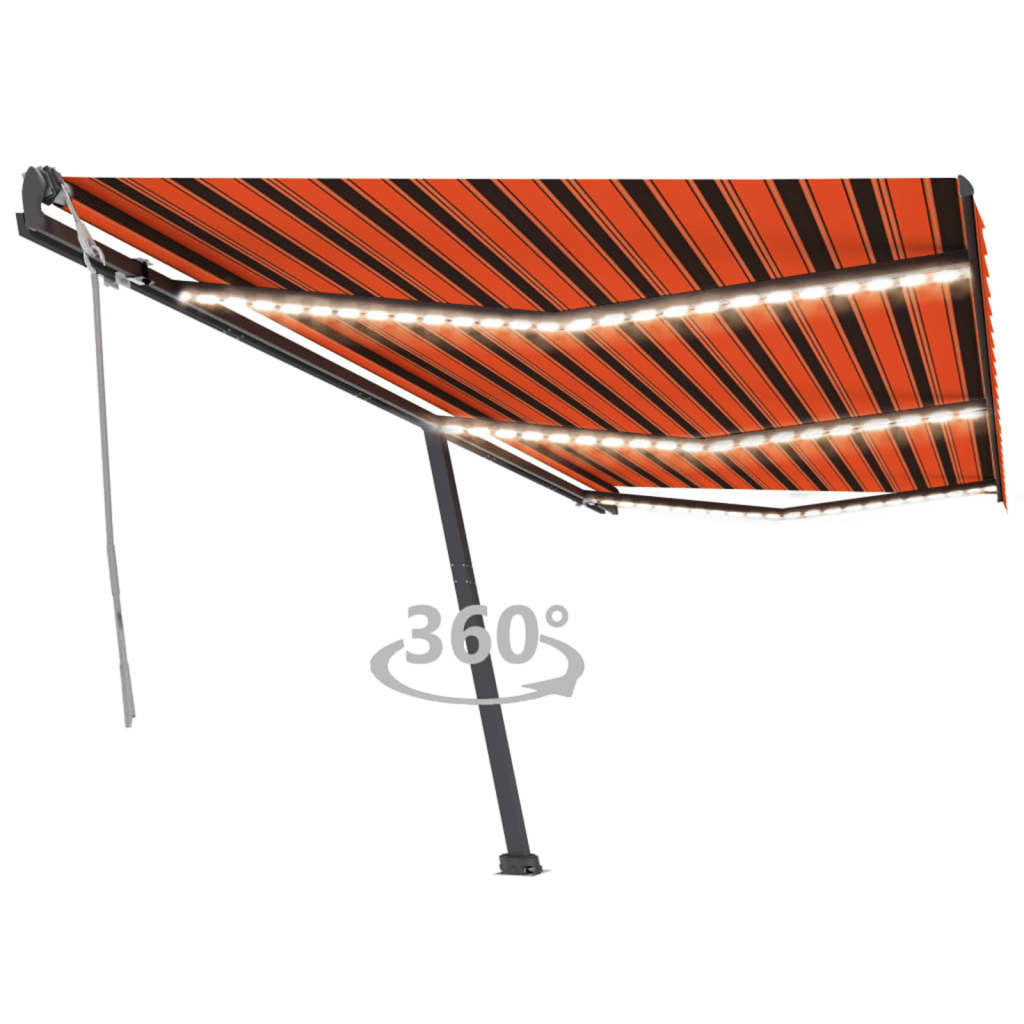 Vidaxl Luifel manuell ausziehbar mit LED 600x300 cm Orange und Braun