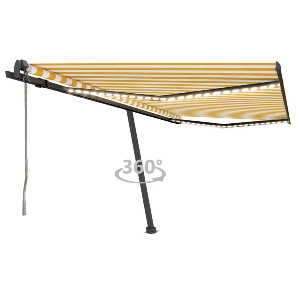 Vidaxl Luifel Automatik mit LED- und Windsensor 450x350 cm Gelb weiß