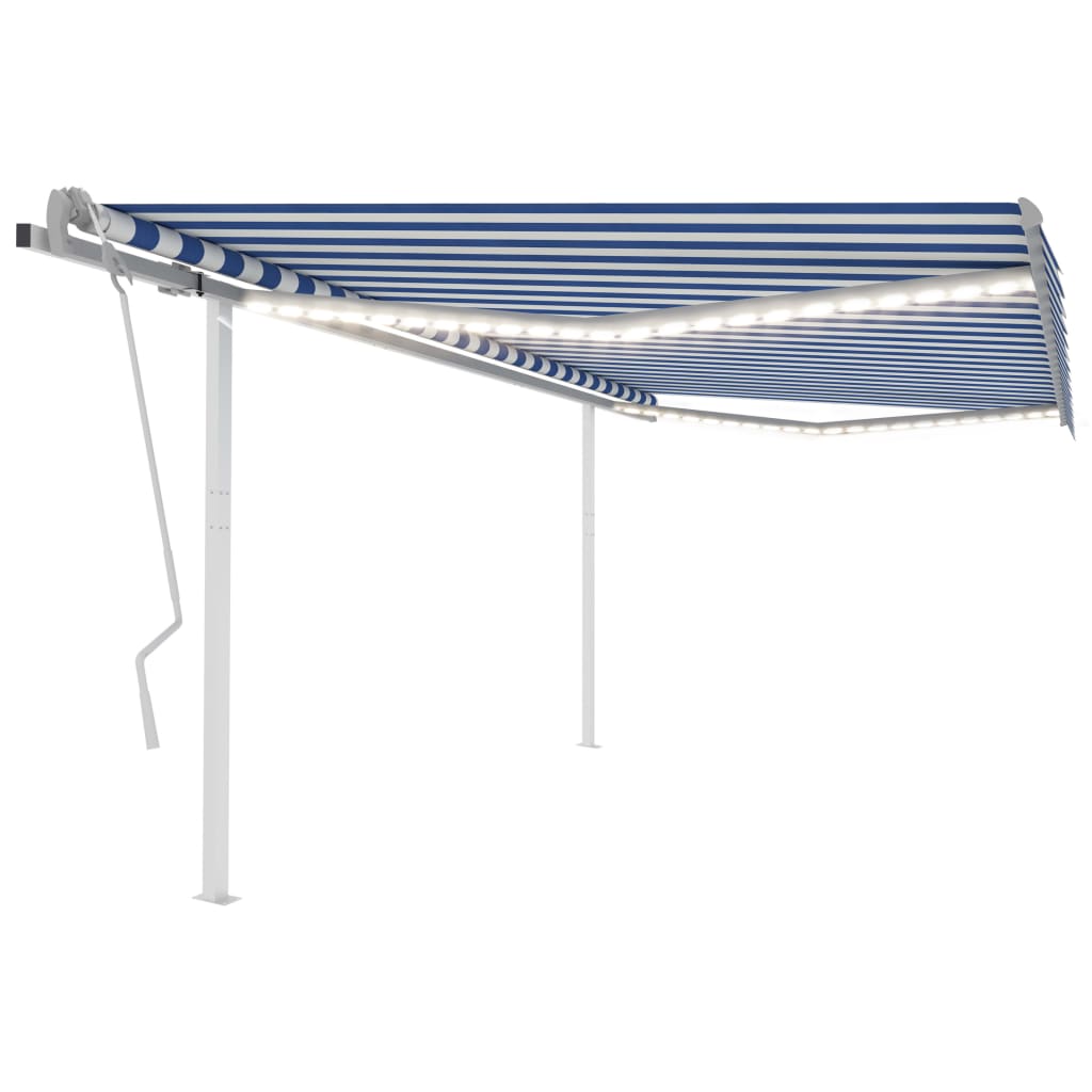 Vidaxl Luifel manuell ausziehbar mit LED 4x3 m blau und weiß