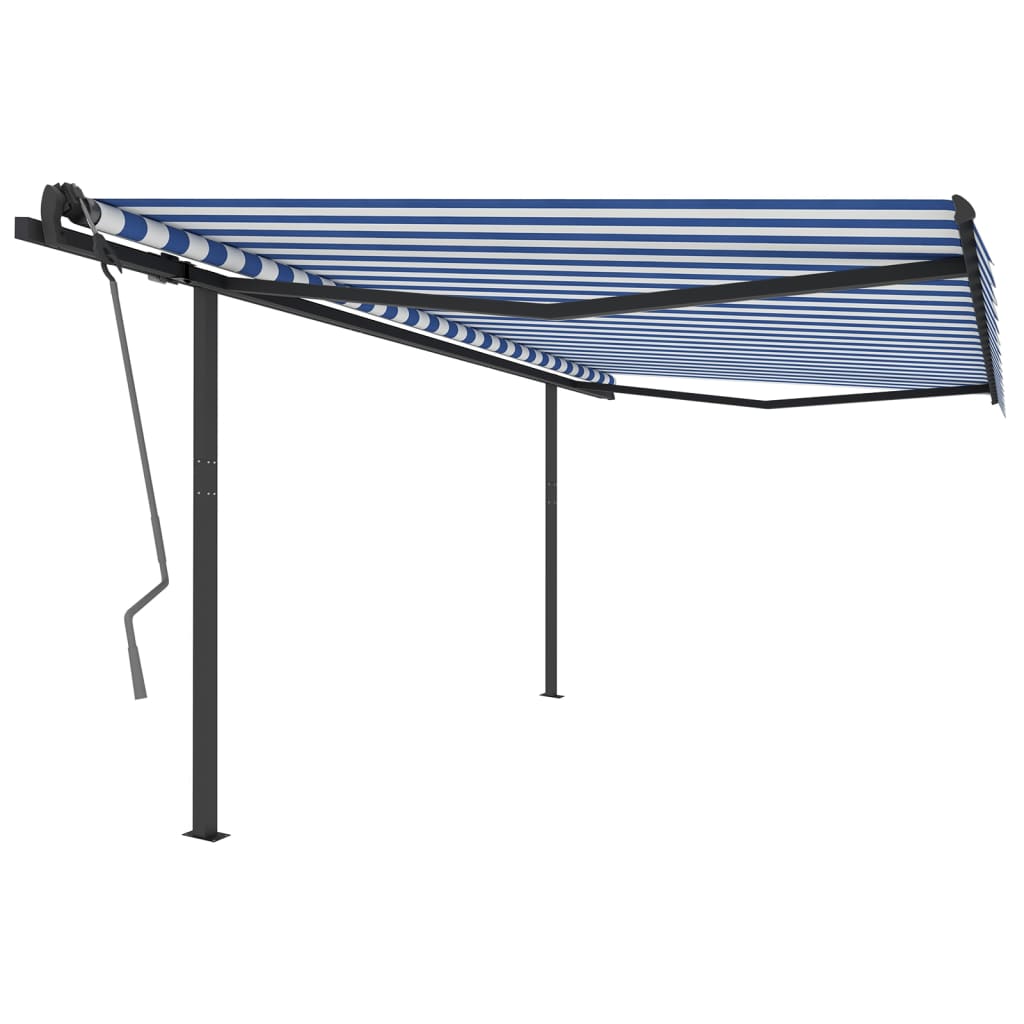 VidaXL Markise manuell ausziehbar mit Pfosten 4x3 m blau und weiß