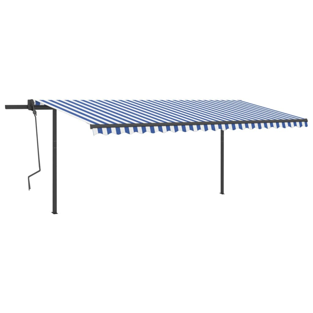 VidaXL Markise manuell ausziehbar mit Pfosten 5x3 m blau und weiß