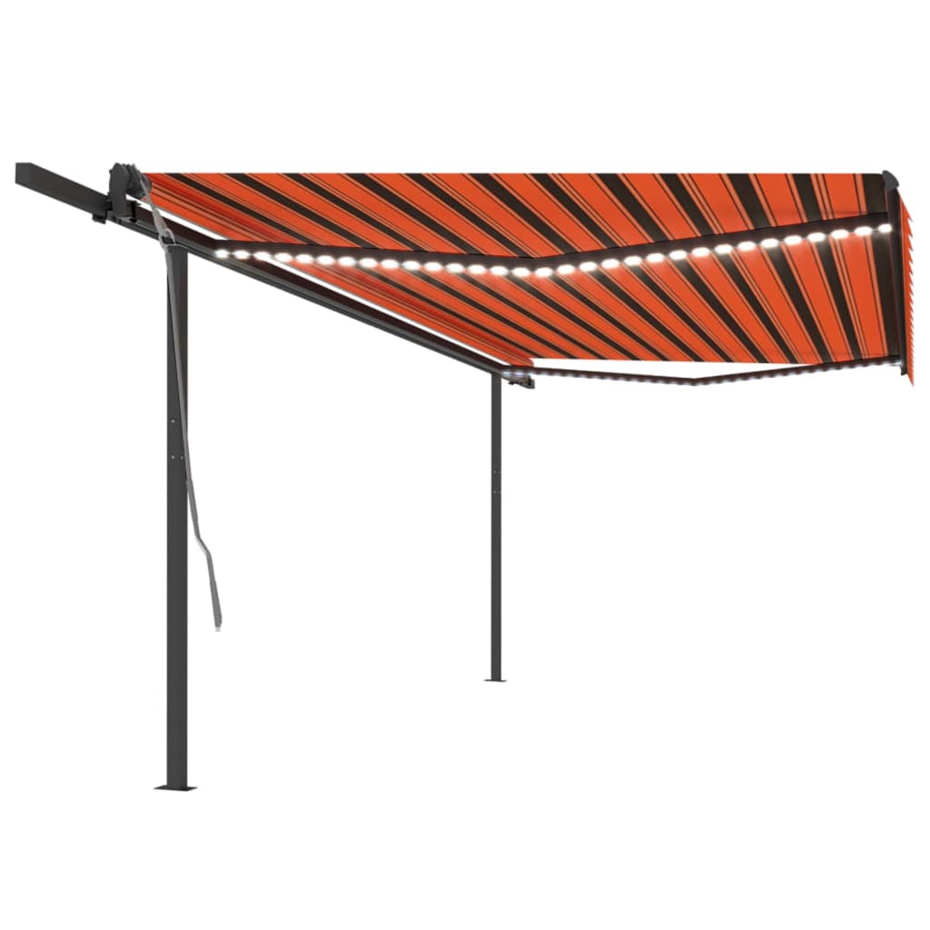VidaXL Markise manuell ausziehbar mit LED 5x3 m Orange und Braun