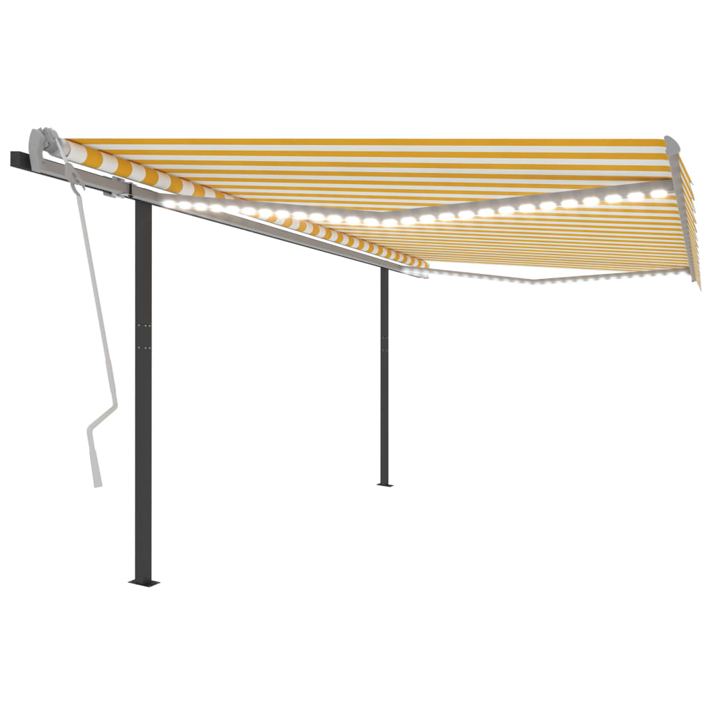 VidaXL Markise manuell ausziehbar mit LED 4x3,5 m Gelb und Weiß