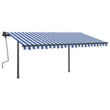 VidaXL Markise manuell ausziehbar mit Pfosten 4,5x3,5 m blau und weiß