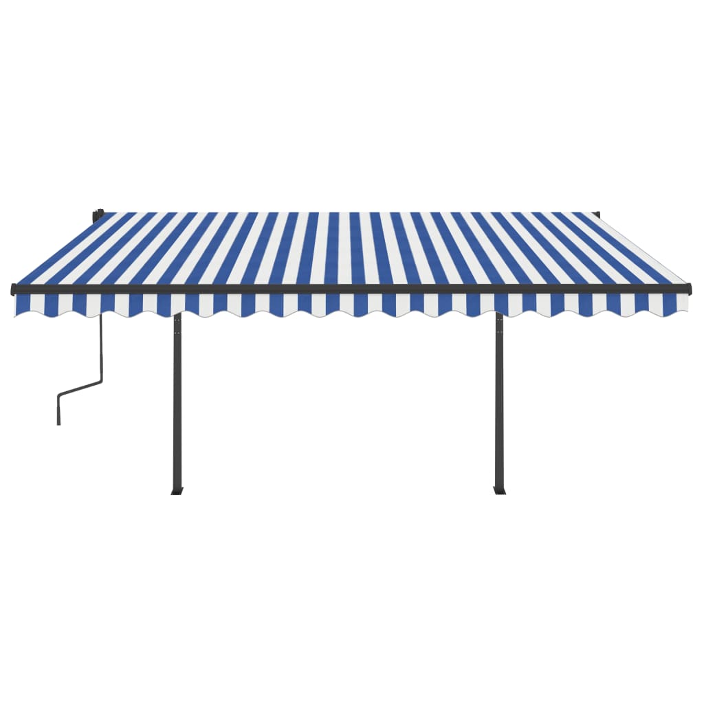 VidaXL Markise manuell ausziehbar mit Pfosten 4,5x3,5 m blau und weiß