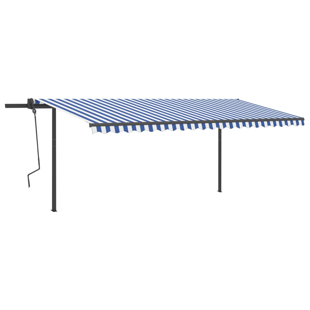 VidaXL Markise manuell ausziehbar mit Pfosten 5x3,5 m blau und weiß