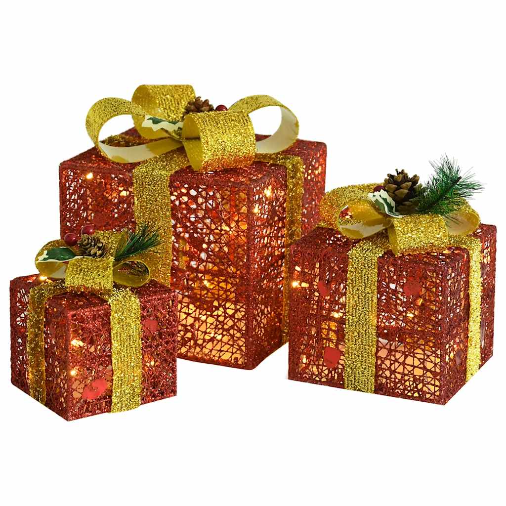 VidaXL Weihnachtsdekoration Geschenkboxen 3 Stück innen außen rot