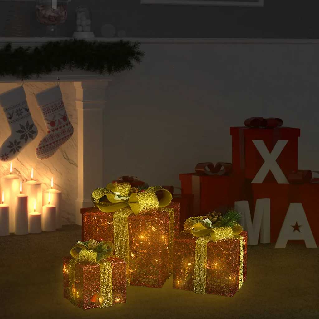 VidaXL Weihnachtsdekoration Geschenkboxen 3 Stück innen außen rot