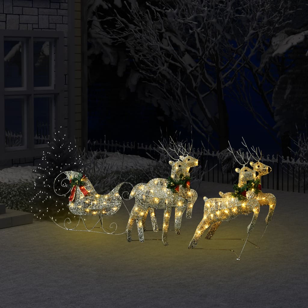 VidaXL Outdoor-Weihnachtsdekoration Rentier und Schlitten 100 LEDs goldfarben