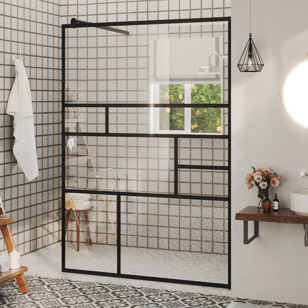 Vidaxl begehete Duschwand 115x195 cm ESG-Glas transparent und schwarz